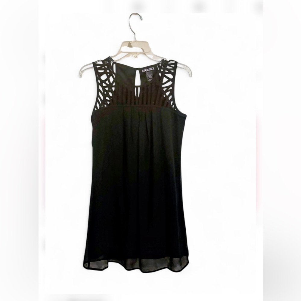 Paper Doll sz Small Black chiffon sleeveless Cutout Dress mini pullover flowy